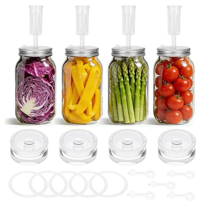 fermentation kit for Kitchen - fermenting lids for mason jars, 4 Glass Fermentation Weights, 4 Airlocks, 5 Food-Grade Silicone Rings & 5 Grommets - Perfect for Pickling, Sauerkraut, Kombucha (No Jars)