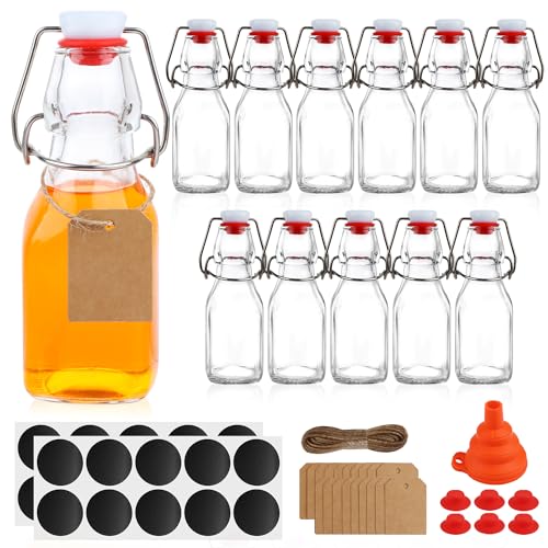 12 Pack 4oz Swing Top Glass Bottles, 125ML Square Bottles with Airtight Stoppers for Kombucha, Kefir, Vanilla Extract, Beer(Bonus Gaskets, Labels and Funnel) - size: 4oz