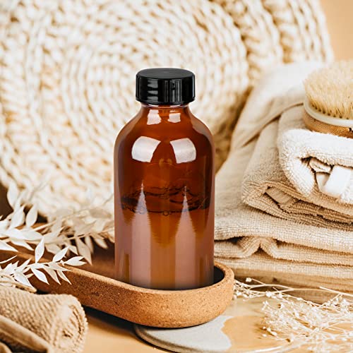 PINIWON 12 Pack 4 oz Amber Glass Bottles, 120ml Boston Round Sample Bottles with Black Poly Cone Caps, Labels, Funnels and Brush - color: Amber-12 pack
