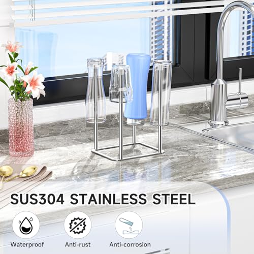 Water Bottle Drying Rack Reusable Bottle Rack Dryer Kitchen Stand Holder Metal Countertop Baby Bottle Drying Rack Water Cup Drying Rack for Plastic Bags, Bottles and Cups (Sliver, Small) - size: Small