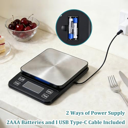 Waterproof Food Scale, 22lb Digital Kitchen Scale with Batteries, 304 Stainless Steel Precision Gram Scale for Baking, Cooking, Meal Prep, Tare Function - size: 0.1g/22 lb Non-rechargeable