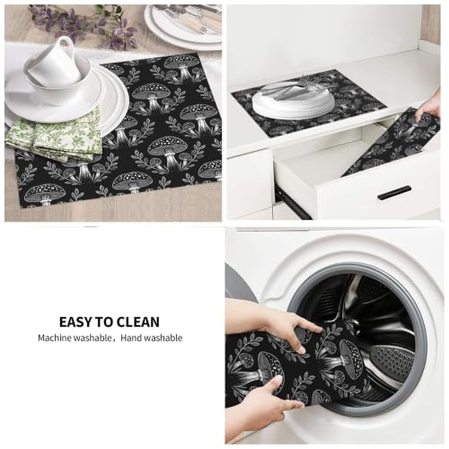 Mushrooms Leaves Plants Dish Drying Mats for Kitchen Counter, Super Absorbent Microfiber Drainer Pad, Washable Reversible Appliance Protector, Everyday Kitchen Must-Have, 16x18 Inch - color: Mushrooms Leaves Plants