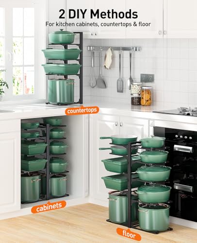 ORDORA Pots and Pans Organizer under Cabinet 23.62" Height, 10-Tier Kitchen Cabinet Organizers and Storage, Heavy Duty Pots and Pan Storage Rack Organizer inside Cabinet, Adjustable Pot Rack - style: XL-23.62"H-HeavyDuty