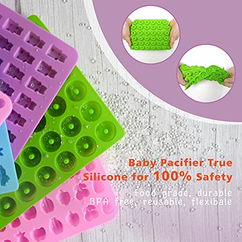 Gummy Bear Molds Silicone 32PCS, Non-stick Chocolate Candy Mold 18 Shapes for 327 Candies, With 4 Droppers, Clean Brush, Storage Box, 20 Wrappers, Including Dinosaur Mini Donut Fruit Animals Shaped - style: Gummy Set - 32PCS