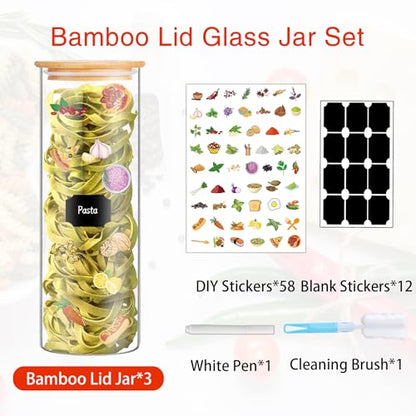 BGraceyy Glass Jars with Bamboo Lids, 72oz 3Pcs Kitchen Glass Containers with Bamboo Lids, Airtight Glass Pantry Storage Containers with Lids for Spaghetti, Pasta, Rice, Nuts, Flour, Bean, Dry Foods - size: 72 oz 3 pcs