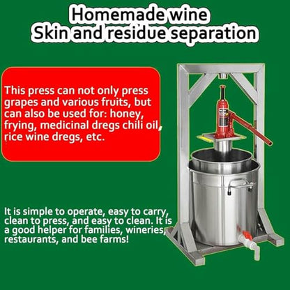 Fruit Wine Press, Stainless Steel Spindle Press with Hydraulic Jack, Press Grape Wine Making Supplies and Equipment, for Outdoor, Kitchen, and Home, 12L~/ - size: 36L