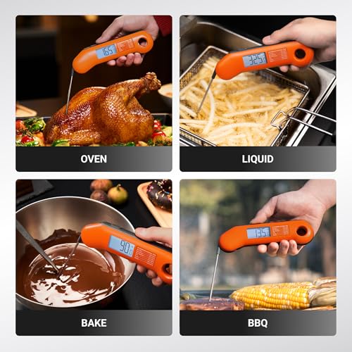 Professional Meat Thermometer Digital, Ultra-Fast 0.5 Sec Instant Read, NIST Certified ±0.5°F Accuracy, IP67 Waterproof, Auto-Rotating Backlit Display, Lift-to-Wake, for BBQ/Candy, Orange&Gray - color: Orange&Gray
