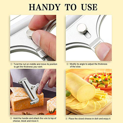Linwnil Cheese Slicer Set Stainless Steel Wire Cheese Slicer Thickness Adjustable Cheese Cutter for Cutting Soft, Semi-Hard, Hard Cheeses (cheese 3+1, PCS, 4) - size: cheese 3+1