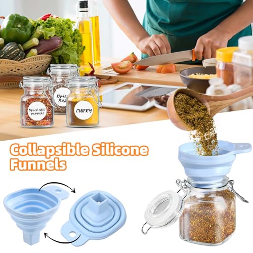 SKOCHE Spice Jars 20 Pack Small 4 oz Glass Jars with Airtight Hinged Lids, Spice Herb Jars with Labels and Silicone Funnels, 4oz Glass Jars with Lids Ideal for Spice Herbs - size: Small