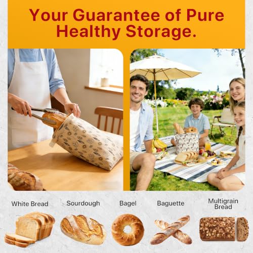 Reusable Beeswax Bread Bags Sourdough - Large Linen Bees Wax Bag for Storage Homemade Loaf - Cotton and Waxed Wrap Lined Container Lined for Sour Dough Fresh Food - Sealable Bread Keeper 2PK Set Gifts