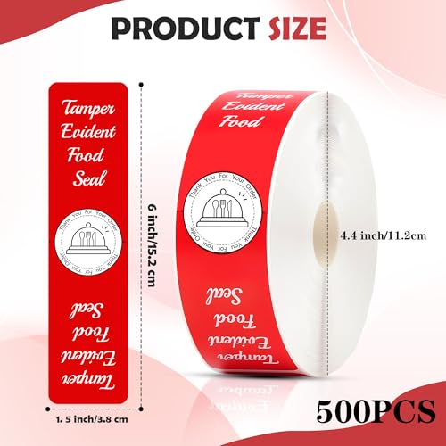 500 Pcs Tamper Evident Stickers for Food Delivery 1.5 x 6 Inches Red Tamper-Proof Safe Seal Tape & Labels - for Sealing Drink, Food & Pizza Boxes to Preserve Freshness
