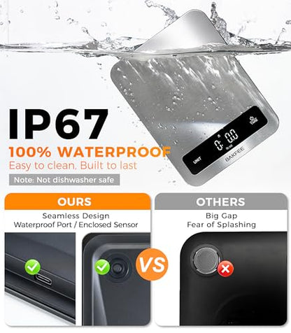 100% Waterproof Food Scale, IP67 Digital Kitchen Scale, Rechargeable (USB-C), 0.1oz/1g Precision, 22lb Capacity, Stainless Steel & Tempered Glass, for Cooking, Making Sourdough Bread, Black - color: Black