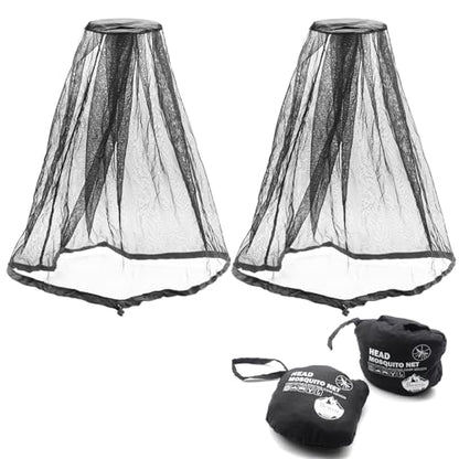 Benvo Mosquito Head Net Mesh One Piece Face Neck Fly Netting Cover from Bugs Gnats Noseeums Hat-Compatible Insect Shield for Fishing, Camping, Gardening (2pcs, Black, Upgraded Big Net) - color: Black