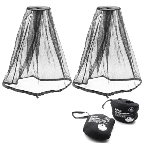 Benvo Mosquito Head Net Mesh One Piece Face Neck Fly Netting Cover from Bugs Gnats Noseeums Hat-Compatible Insect Shield for Fishing, Camping, Gardening (2pcs, Black, Upgraded Big Net) - color: Black