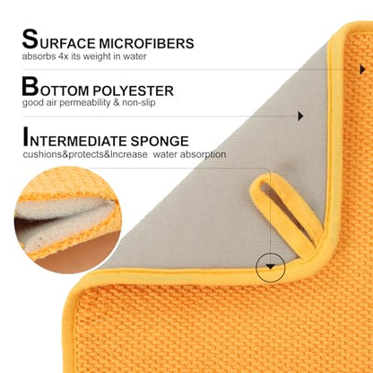 2 Pack Microfiber Dish Drying Mat for Kitchen Counter,Ultra Absorbent Dish Drainer Mat ,Dish Drying Pad , Dish Rack Mat 20×15 Inch (Yellow)