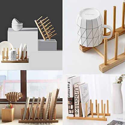 Bamboo Wooden Plate Racks Dish display Holder Kitchen Storage, Pack of 4 | Cabinet Organizer for Dish / Plate / Bowl / Cup / Pot Lid / Cutting Board/ Book (vertical) - size: Pack of 4