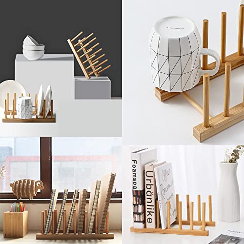 INNERNEED Bamboo Wooden Dish Rack, Vertical Plate & Lid Organizer | for Kitchen Cabinet or Countertop, Drying Stand for Dishes, Cutting Boards - size: Pack of 1