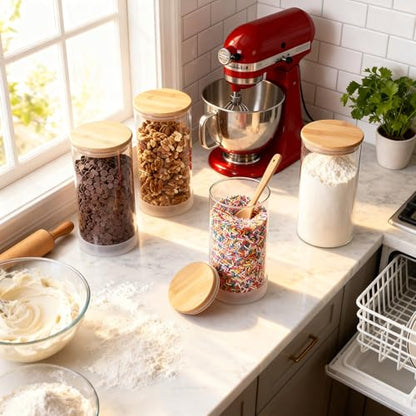 TBWIND 53oz Round Glass Storage Containers with Bamboo Lids – 4 Pack Large Airtight Glass Jars for Pantry Organization, Kitchen Dry Food, Flour, Cereal, Coffee Beans & Staples - color: Round/53oz/4pcs