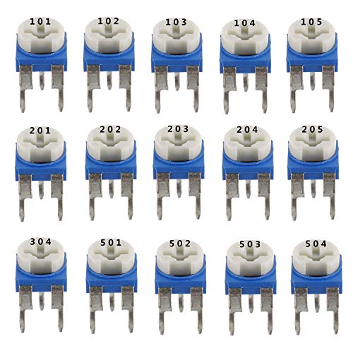 BOJACK 15 Values 150 pcs 100 Ohm- 2M Ohm Variable Resistor 6mm Potentiometer Assortment Kit packag in a Clear Plastic Box