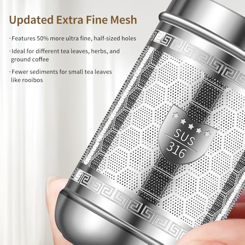 Tea Strainers for Loose Tea, Extra Fine Mesh Tea Infuser, 316 Stainless Steel & Updated Slim Threaded Lid, Loose Leaf Tea Steeper for Black Tea, Rooibos, etc (1 Pack - Large) - size: Large