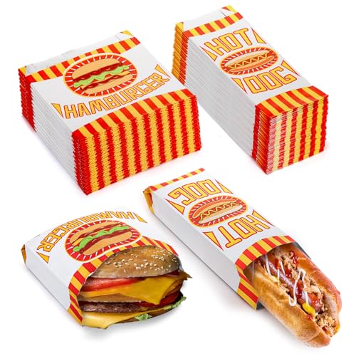 Yarlung 300 Pack Hot Dog Bags and Hamburger Wrappers Set, Grease-proof Food Wrapper Warming Foil Hot Dog Sleeves Retain Heat for Popcorn, Sausages, Party, Snack Bar