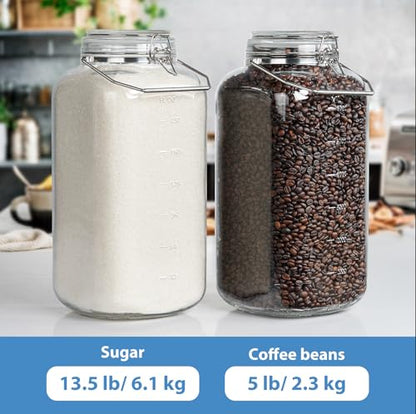 2 Gallon Glass Jar with Airtight Lid, 1 Pack Glass Storage Jars with Sturdy Stainless Steel Handle(256 FL Oz), Wide Mouth Jar, Flour Sugar Storage Containers for Rice, Cereals, Oats, Flour