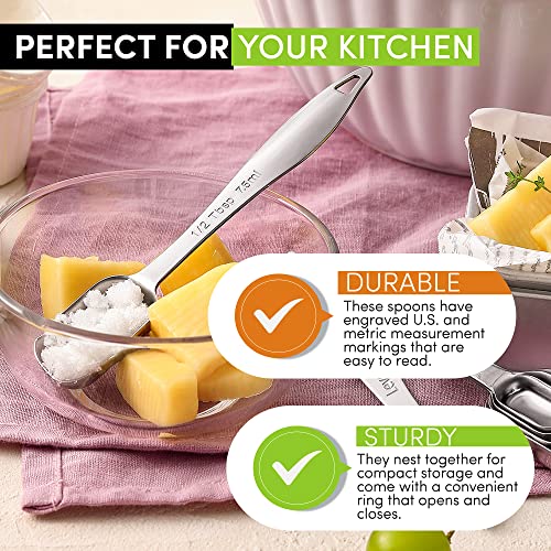 Spring Chef Stainless Steel Measuring Spoons Set of 6 with Leveler, Rectangular Metal Teaspoon & Tablespoon Measuring Spoons for Dry & Liquid Ingredients - Nesting Kitchen Gadgets For Baking & Cooking - style: Spoons - Set of 6