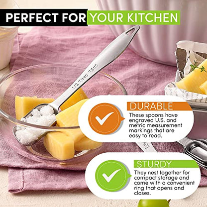 Spring Chef Stainless Steel Measuring Spoons Set of 6 with Leveler, Rectangular Metal Teaspoon & Tablespoon Measuring Spoons for Dry & Liquid Ingredients - Nesting Kitchen Gadgets For Baking & Cooking - style: Spoons - Set of 6