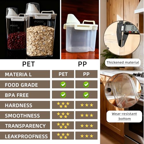 4-Pc Airtight Cereal Storage Containers Set(1.8L×2 & 2.5L×2), Cereal Containers Storage with Pour Spout & Measuring Cup, BPA-Free Plastic Canisters for Rice, Flour, Pet Food Kitchen Pantry