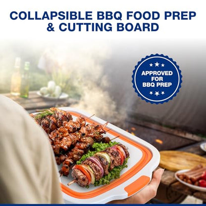 2-Pack XL Collapsible BBQ Prep Tub with Built-In Cutting Board, Lid & Strainer – Marinate, Drain & Prep – Large Food-Safe Container – Perfect for Grilling, Smoking & Outdoor Cooking - color: Orange