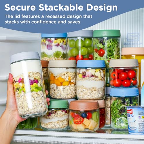 DRKIO 24 Oz Overnight Oats Containers with Lids - 4 Pack Glass Storage Jars with Airtight Lids Wide Mouth Mason Food Jars Great for Meal Prep Salad Chia Pudding Snacks Yogurt Sugar Spice Cereal - color: 24 Oz - 4 Colors