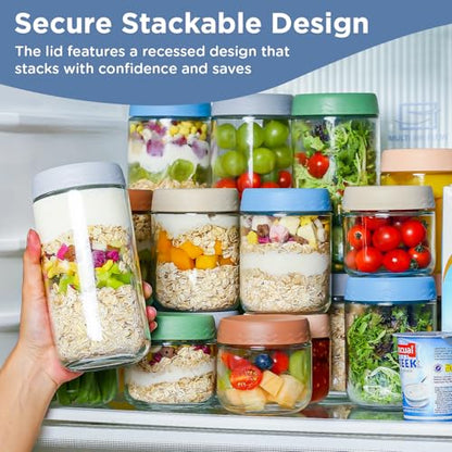 DRKIO 24 Oz Overnight Oats Containers with Lids - 4 Pack Glass Storage Jars with Airtight Lids Wide Mouth Mason Food Jars Great for Meal Prep Salad Chia Pudding Snacks Yogurt Sugar Spice Cereal - color: 24 Oz - 4 Colors