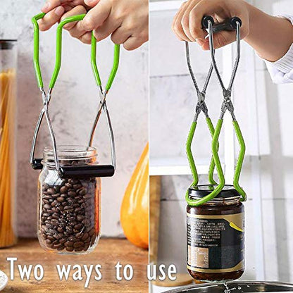 2 Pieces Stainless Steel Canning Jar Lifter Tongs and Canning Funnel with Safe and Secure Grip for Wide Mouth and Regular Jars, Easy to clean and Dishwasher safe - color: Green
