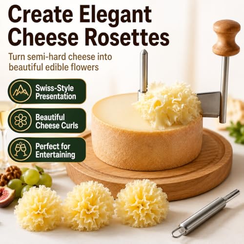 Cheese Curler for Tête de Moine, Swiss-Style Cheese Flower Maker with Stainless Steel Shaver and Solid Wood Base, Cheese Rosette Cutter for Charcuterie Boards, Chocolate, Butter, Desserts and Parties - color: Cheese Curler