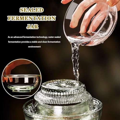 Auspicious Cloud Relief Pattern Pickle Jar, Traditional Fermentation Crock with Inner Cover, Thickened Glass Kimchi Tank, Egg/Carrot/Kohlrabi(7.5kg/264.6oz) - size: 7.5kg/264.6oz