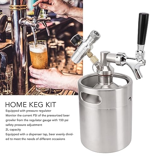2L/67Oz Mini Keg Growler 150PSI Pressure Regulator Portable Pressurized Stainless Steel Home Keg System Kit Mini Keg Dispenser for Homebrew, Craft and Draft Beer