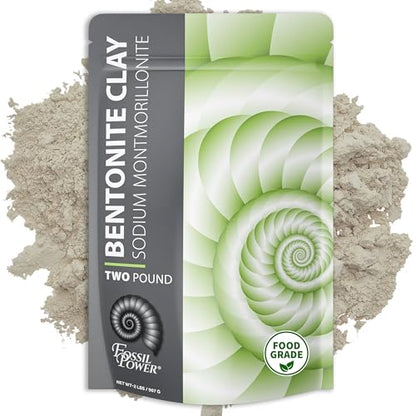 Bentonite Clay Food Grade Powder 2 Lb - Pore Cleansing, Face & Hair Mask | Fossil Power - 100% Sodium Bentonite Clay - Draws Out Impurities for Hair, Face & Bath Soak - Also for Toothpaste & Deodorant - size: 32 Ounce (Pack of 1)