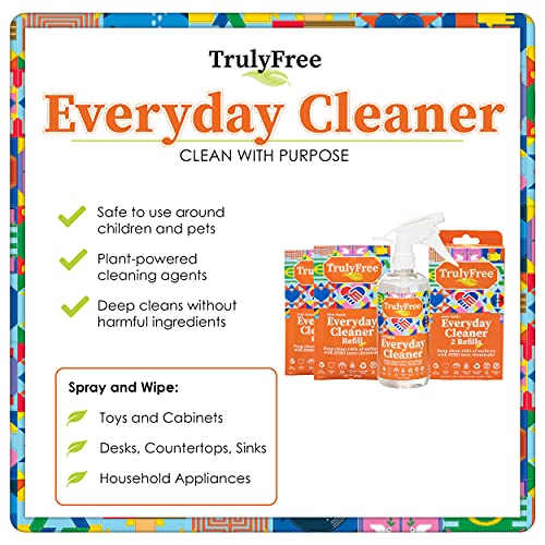 Truly Free Everyday Cleaner Kit - Multipurpose Cleaner Spray, Kitchen Counter Cleaner, Natural Cleaning Products, Multi-Surface Household Solution, 16 oz Reusable Empty Bottle + Two Fills, 3 oz ea. - size: 1 Count (Pack of 1)