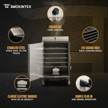 SmokinTex 'The OG' Electric Smoker - Spacious & Insulated Stainless Steel Meat Smoker with 700W Heating, & Temperature Control for BBQ, Jerky, Vegetables - size: 70 lb.