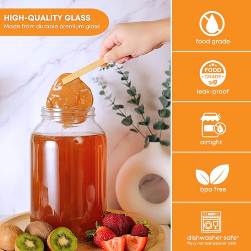 FastRack 1 Gallon Glass Jar with Plastic Screw-On Lid | Wide Mouth 1 Gallon Jar for Fermentation, Pickling & Food Storage | Large Glass Canister for Kombucha, Dry Goods & More - size: 1 Pack