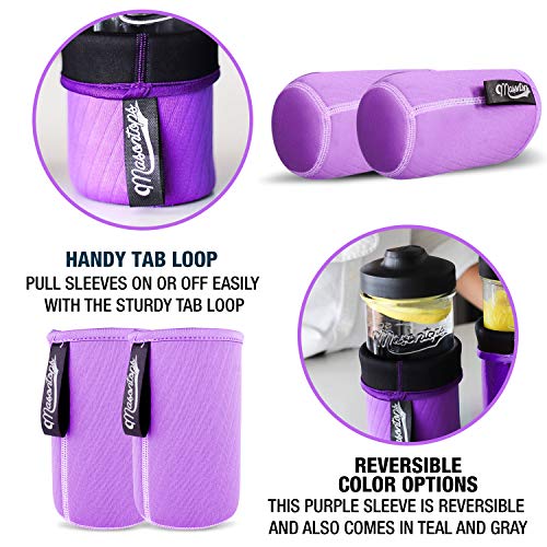 Masontops Wide Mouth Mason Jar Neoprene Sleeve - Purple - Triple Insulated Cozy - 2 Sleeves Cover 16-24 oz & Quart Sizes
