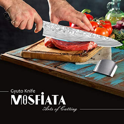 MOSFiATA Chef Knife 10 Inch Super Sharp Professional Kitchen Knife with Finger Guard in Gift Box, German High Carbon Stainless Steel EN.4116 Cooking Knife with Micarta Handle - style: 10 inch chef knife