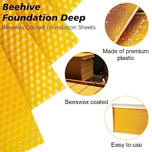 BeeCastle Yellow Beehive Wax Coated Foundation Sheet, Waxed Honey Comb Foundations for Beehives, 8-1/2-Inch Deep Beehive Frames - color: Yellow, size: 8-1/2-Inch