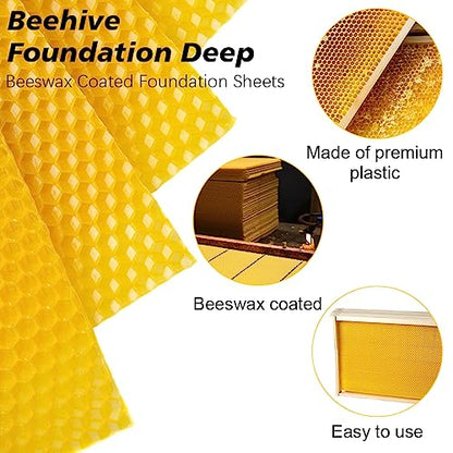 BeeCastle Yellow Beehive Wax Coated Foundation Sheet, Waxed Honey Comb Foundations for Beehives, 8-1/2-Inch Deep Beehive Frames - color: Yellow, size: 8-1/2-Inch
