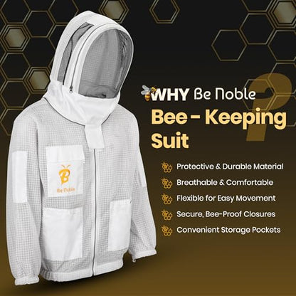 3 Layer Beekeeping Ventilated Jacket with Two Veils Jacket with Round Veil and Fencing Veil. - size: Medium