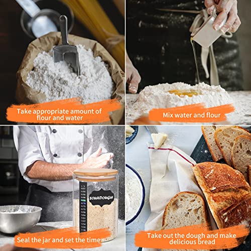 Kmise Sourdough Starter Jar, 34 Oz DIY Pro Glass Sourdough Starter Jar Kit With Thermometer, Silicone Spatula, Blackboard Stickers and Cutter - color: Clear
