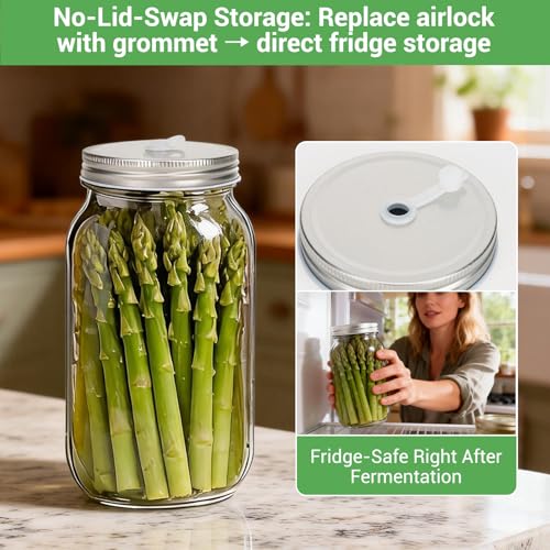 fermentation kit for Kitchen - fermenting lids for mason jars, 4 Glass Fermentation Weights, 4 Airlocks, 5 Food-Grade Silicone Rings & 5 Grommets - Perfect for Pickling, Sauerkraut, Kombucha (No Jars)