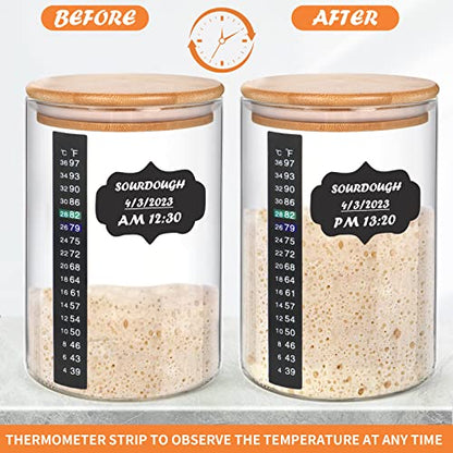 Kmise Sourdough Starter Jar, 34 Oz DIY Pro Glass Sourdough Starter Jar Kit With Thermometer, Silicone Spatula, Blackboard Stickers and Cutter - color: Clear