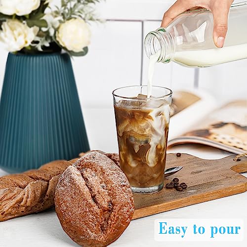 Syntic Square Liter Glass Milk Bottles with Airtight Lid - 100% Leak-Proof Heavy Duty Screw Cap, 32 Oz Glass Juice Bottles w Scale Mark, Reusable Jugs Pitcher for Homemade Juice(Extra 1 Lid and Pen) - style: Milk Bottle-1pack