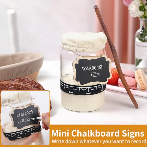 Kmise 2 Pack Sourdough Starter Jar Glass, 34 Oz Wide-mouth Sourdough Starter Jar Kit W/Acacia Spatula, Cholkboard Sign, Thermometer, Feeding Band, cloth cover,Reusable Sourdough Bread Baking Supplies - color: 2 ガラス